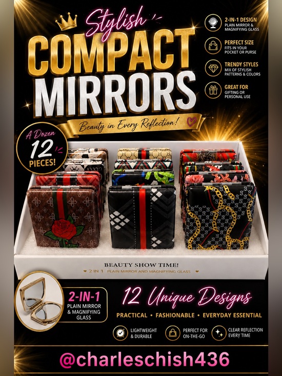 Accessories - Stylish Compact Mirrors - Assorted Patterned Designs